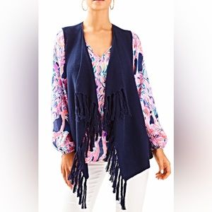 NWOT Lily Pulitzer Andella Open Sweater Vest Deep Navy Blue